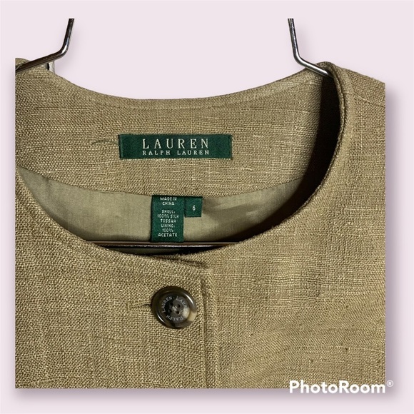 LAUREN by Ralph Lauren 100% Silk Tan Jacket size 6 - Picture 6 of 8